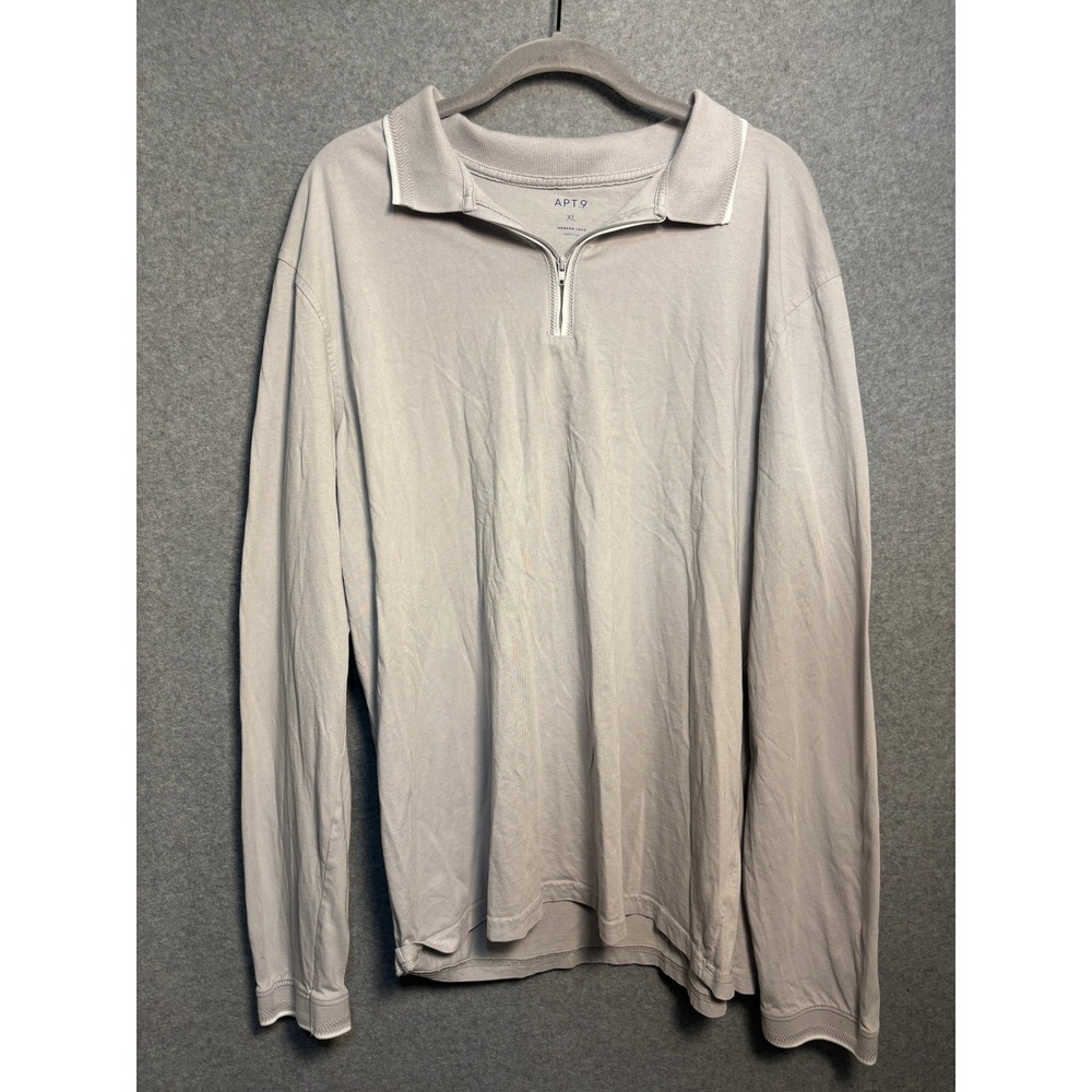 Apt. 9 Quarter Zip Polo Shirt XL Gray Cotton Long Sleeve Quiet Luxury